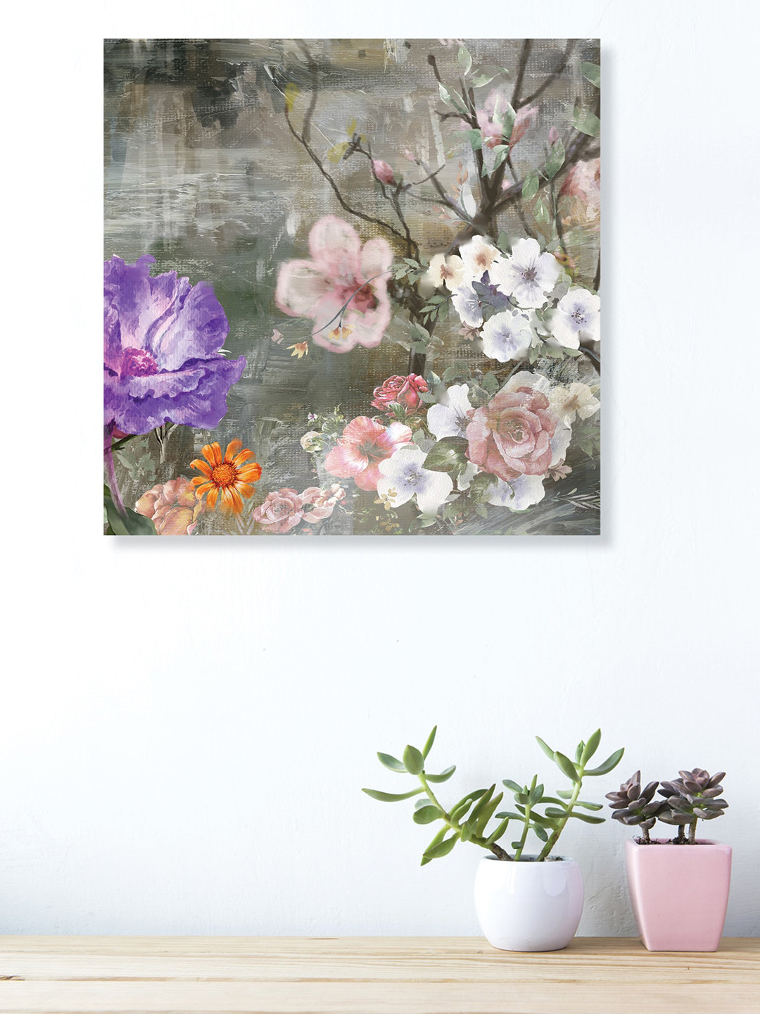 RANDOM Grey & White Attractive Flowers Art Wall Painting