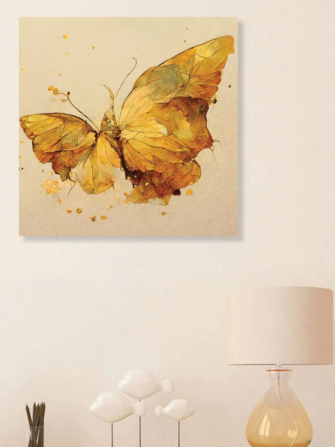 RANDOM Beige & Gold Colored Butterfly Art Wall Painting