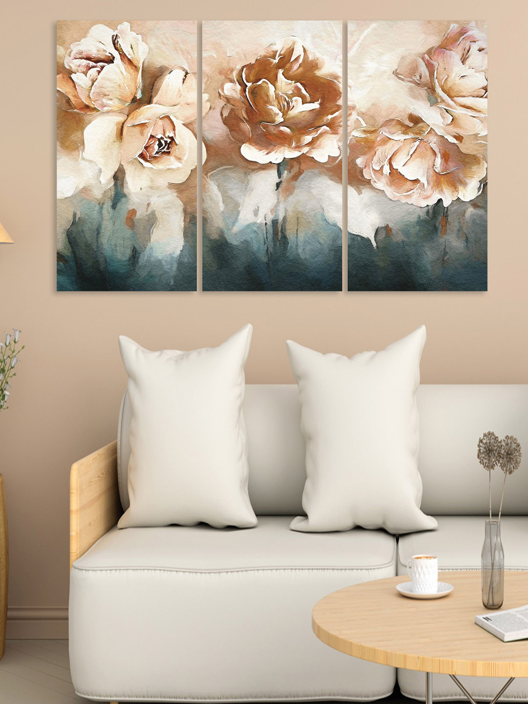 RANDOM Grey & Brown 3-Pcs  Rose Flower Abstract Wall Painting