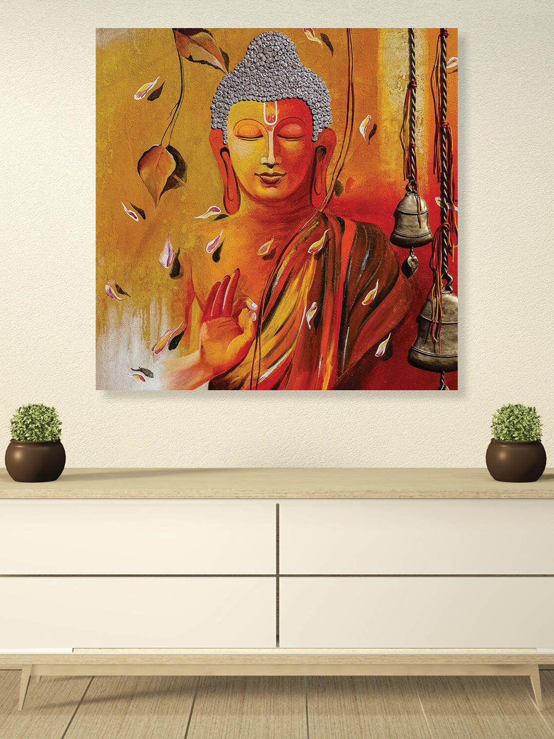 RANDOM Orange & Red Gautam Buddha Meditating Art Wall Painting
