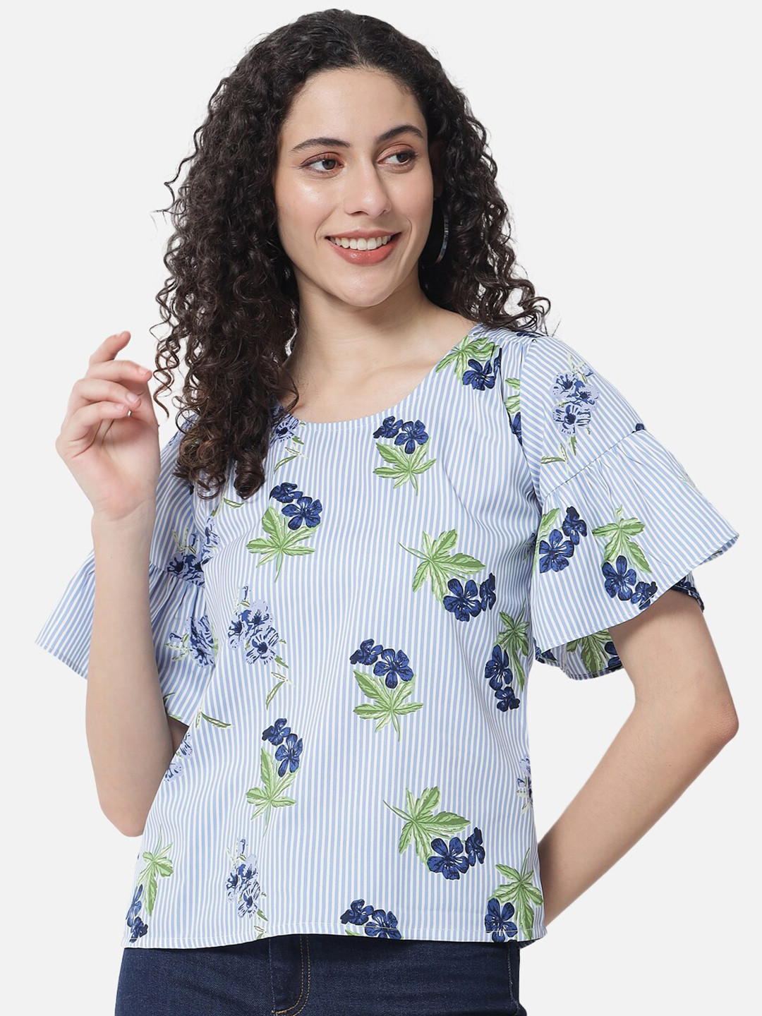 ALL WAYS YOU Vertical Striped Bell Sleeves Regular Top