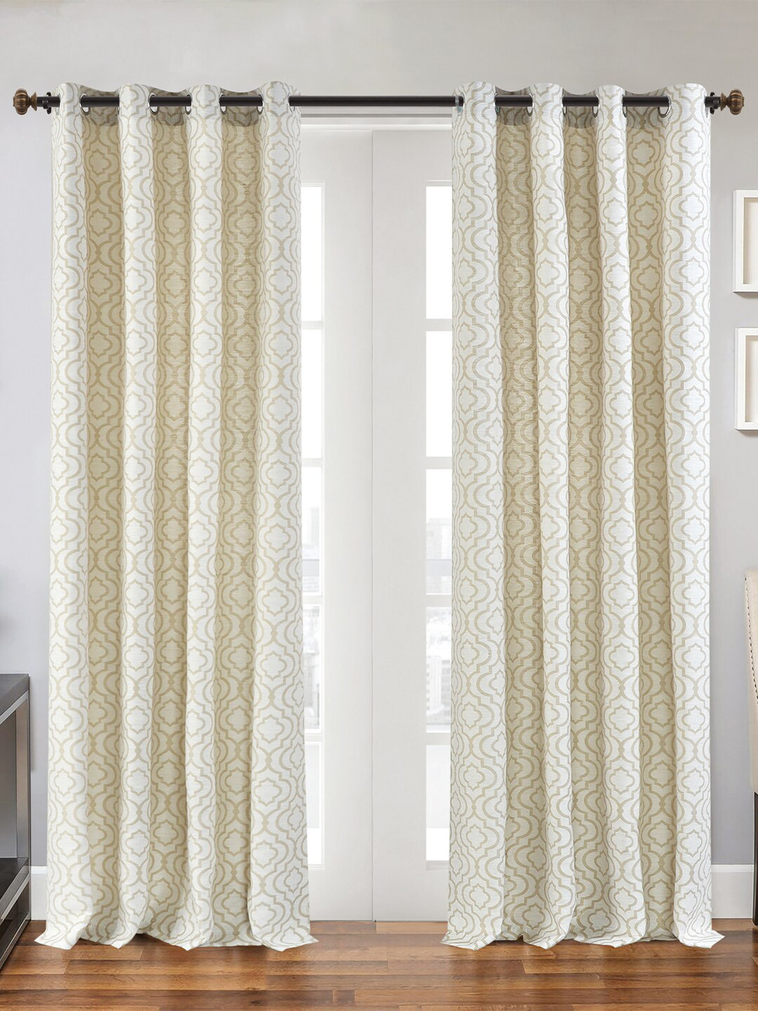 Deco Window Brown & Gold-Toned Extendable Curtain Rods With Brackets