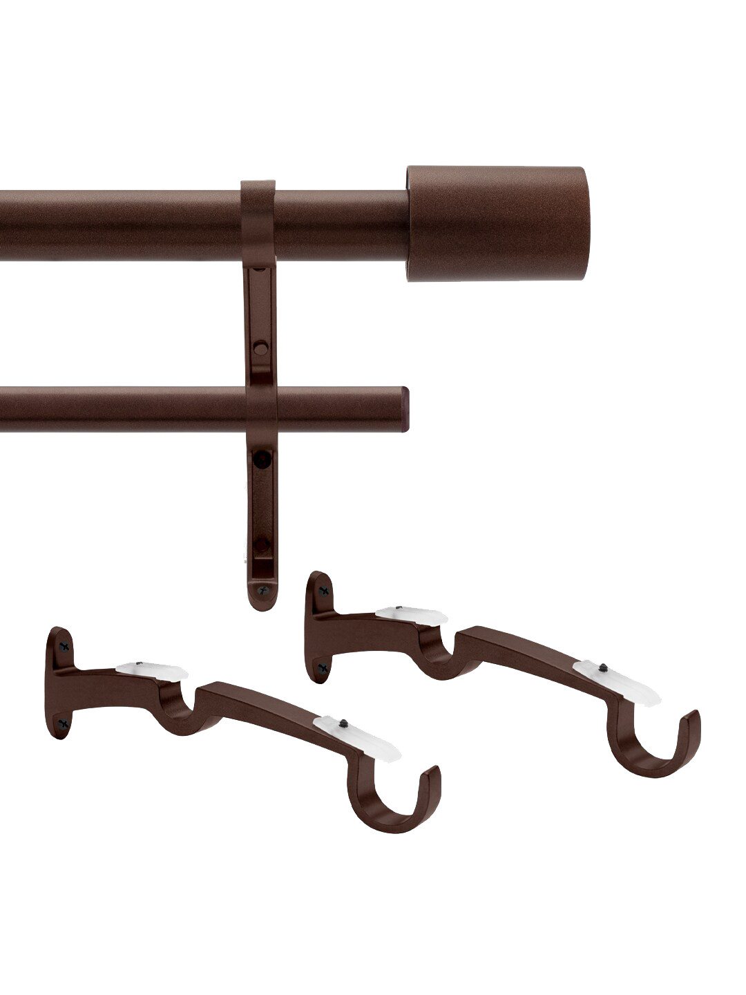 Deco Window Brown Extendable Double Curtain Rod With Brackets