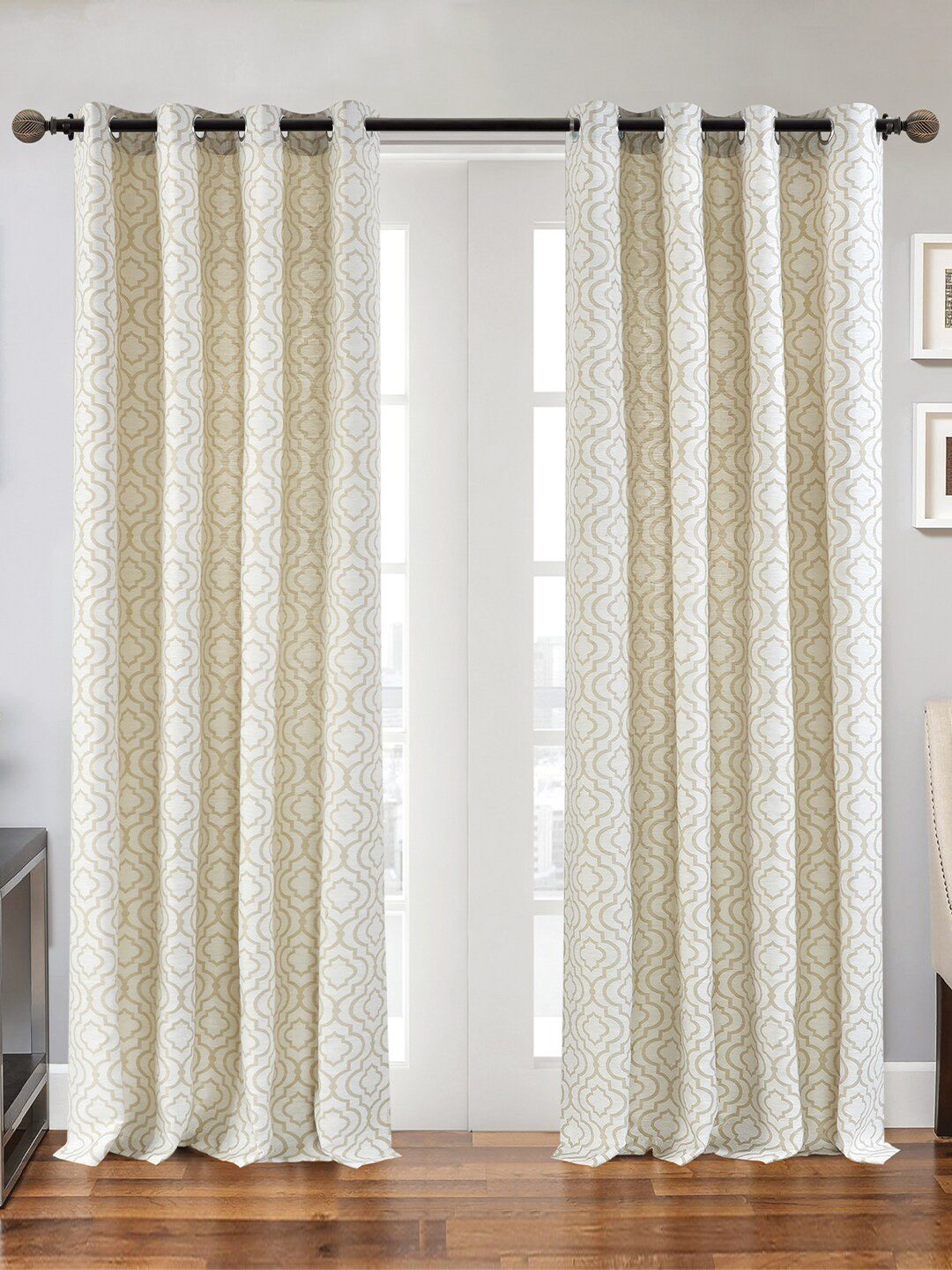 Deco Window Black & Beige Extendable Curtain Rods With Brackets