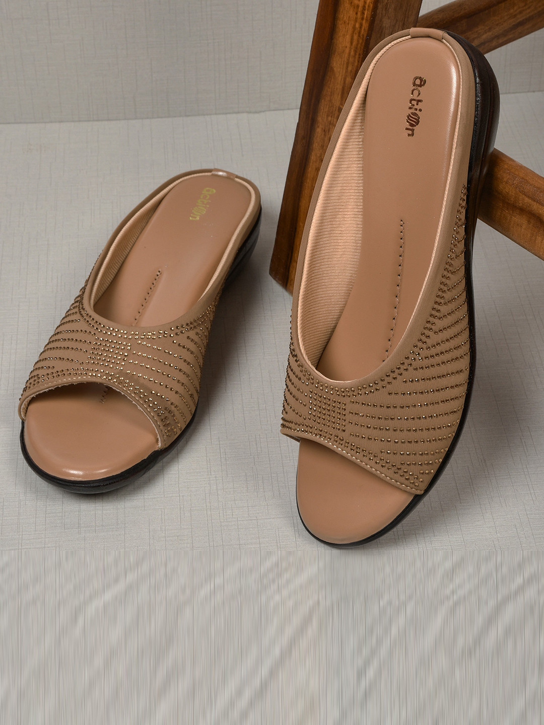 Action Embellished Open Toe Comfort Heels