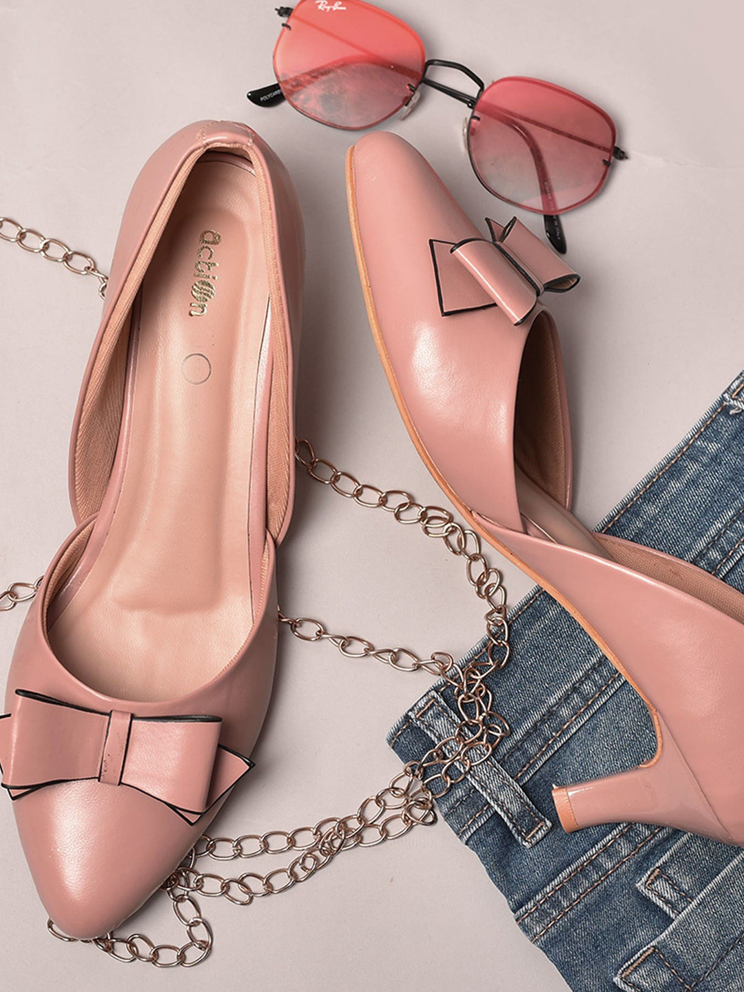 Action Bows Embellished Kitten Heels Pumps