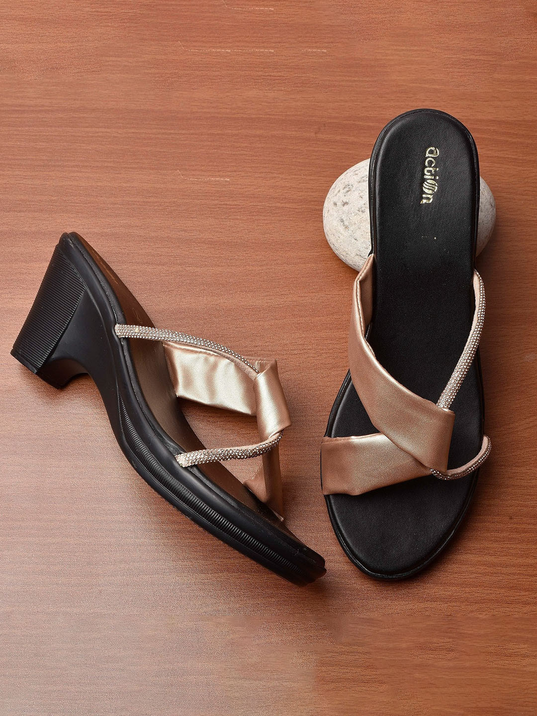 Action Comfort Embellished Open Toe Block Heels