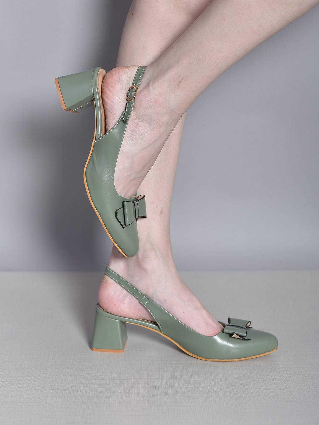 Action Bows Embellished Slingback Block Heels