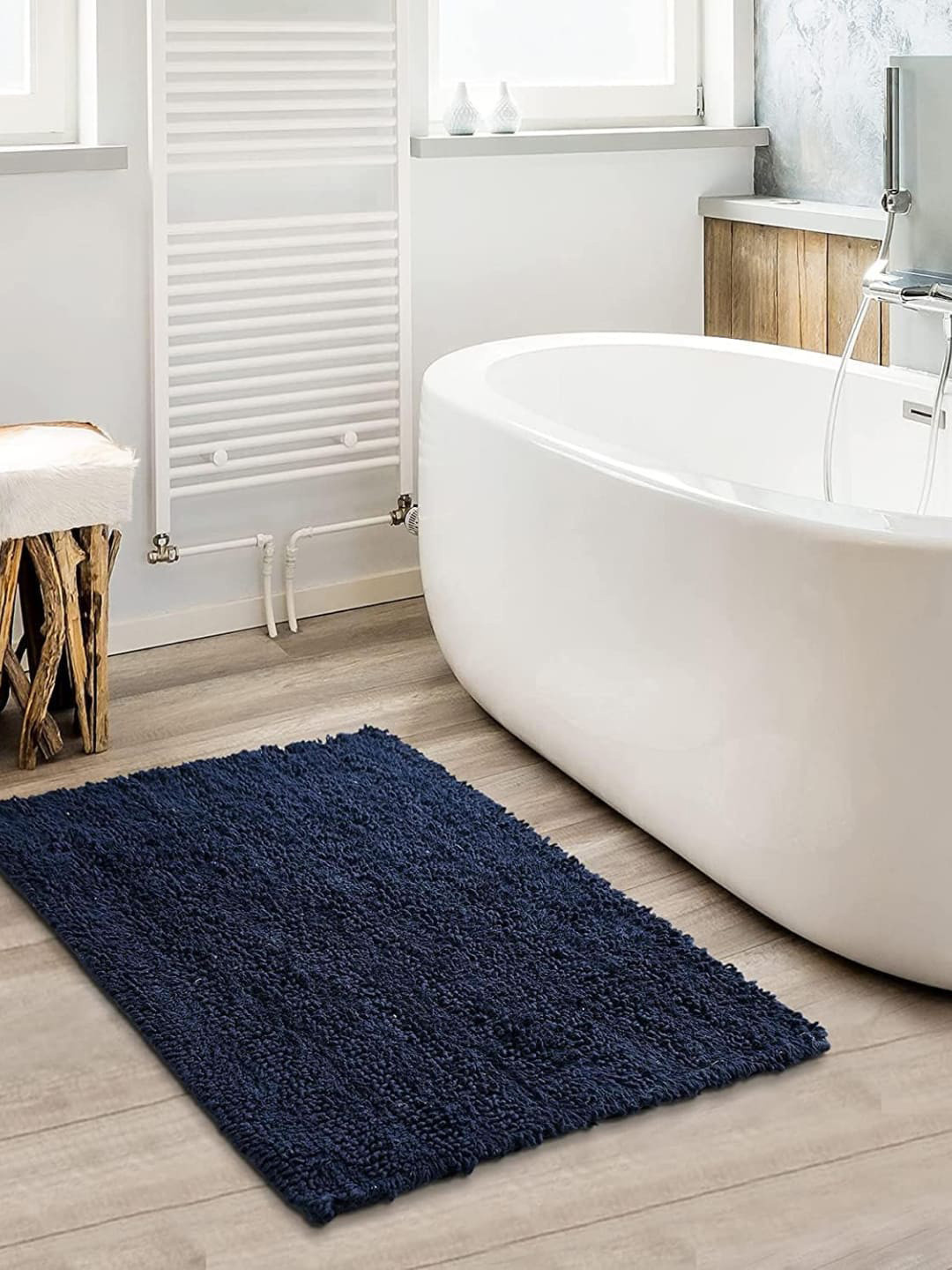 SASHAA WORLD Navy Blue Self Design 2050 GSM Absorbant Pure Cotton Non Slip Bath Mat