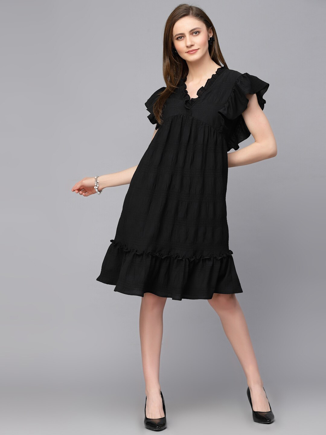 Gipsy Flutter Sleeves Flounce Hem Empire Dress