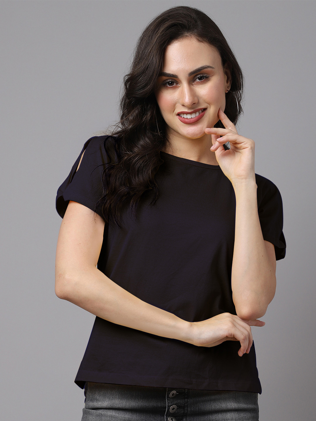 Friskers Round Neck Pure Cotton High-Low Top