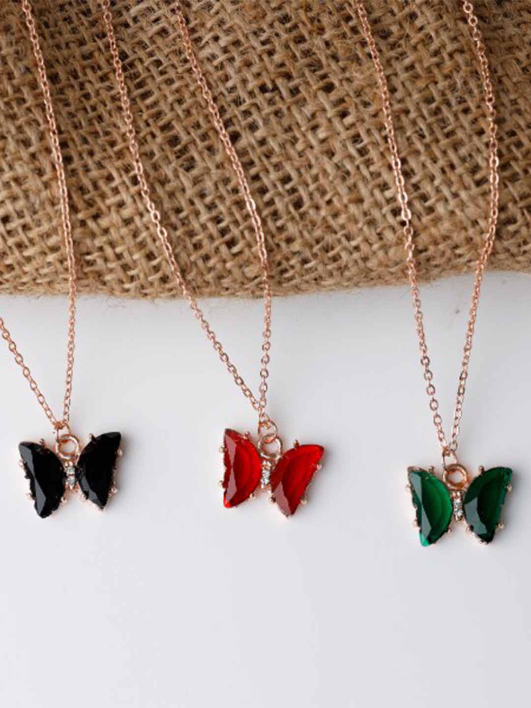 Kord Store Pack Of 3 Brass Butterfly Rose Gold-Plated Chain