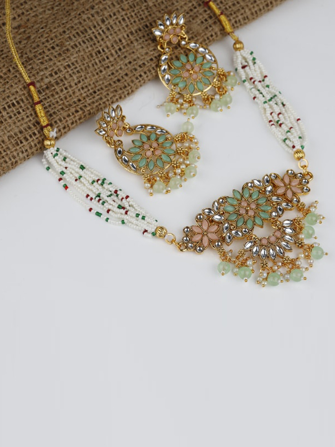 Kord Store 18K Gold-Plated Kundan-Studded & Pearl Beaded Jewellery Set