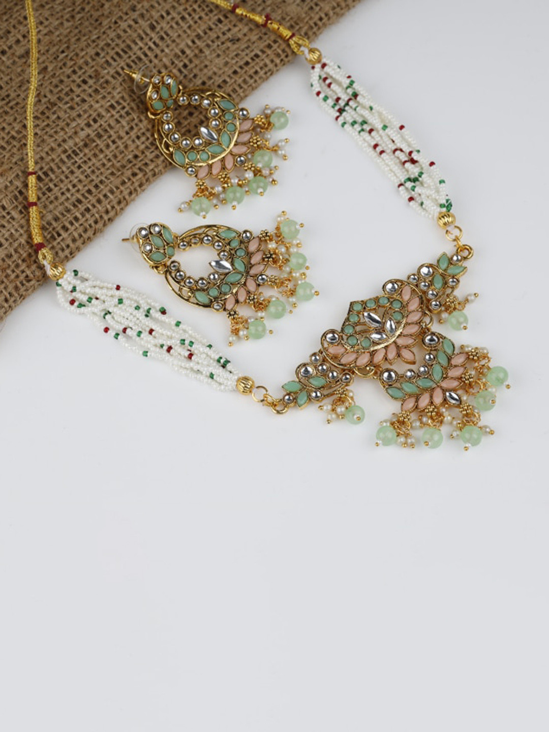 Kord Store 18K Gold Plated Kundan-Studded & Pearl Beaded Jewellery Set