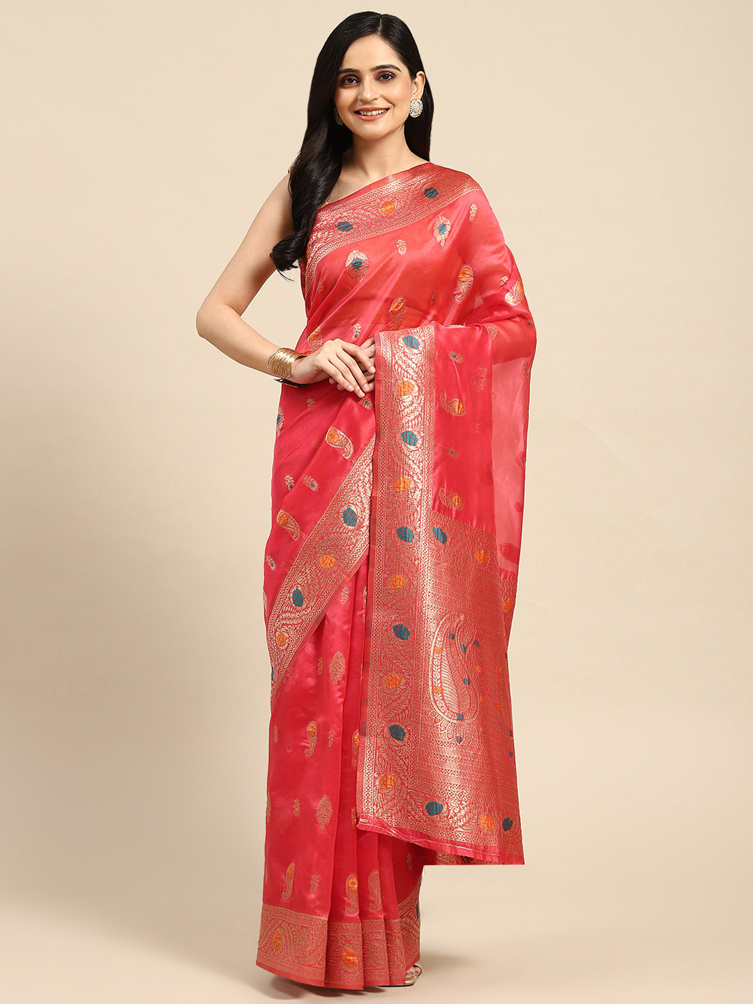 Dhyey Fashion Ethnic Motifs Zari Organza Saree