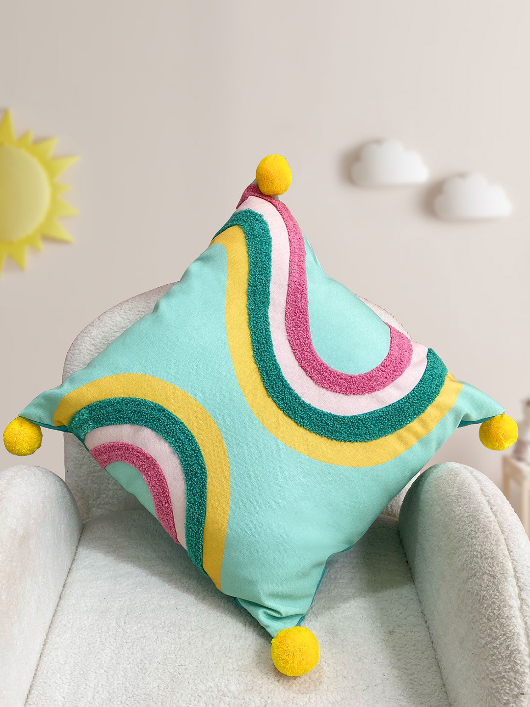 Smartsters Turquoise-Blue & Pink Printed Pre-Filled Cushion