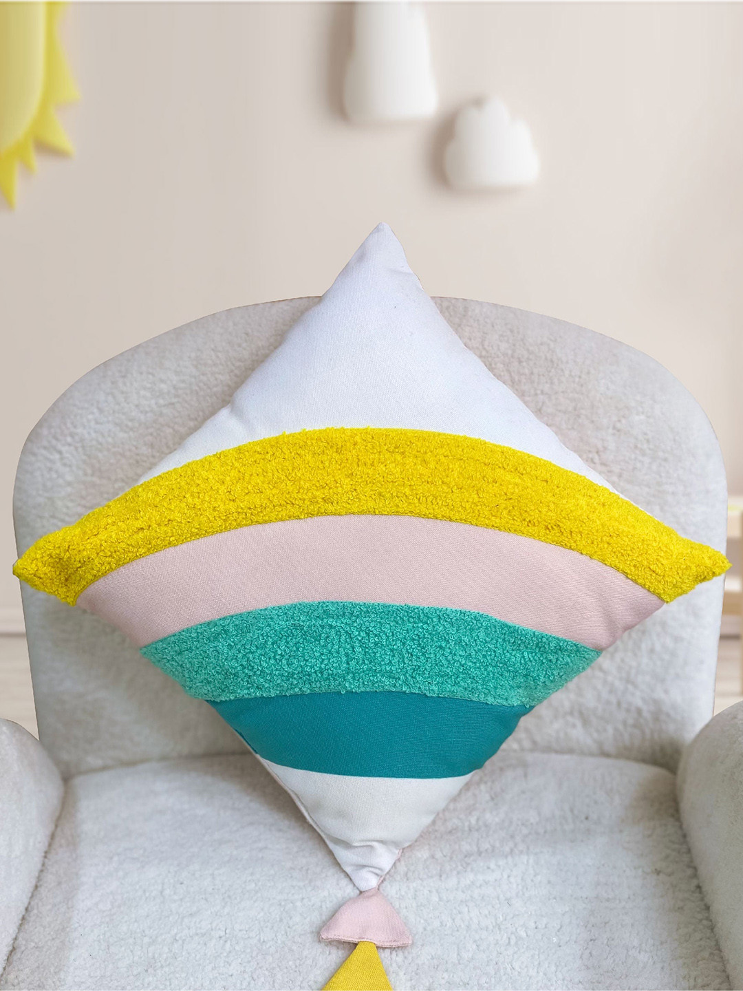 Smartsters White & Yellow Textured Square-Shaped Floor cushions