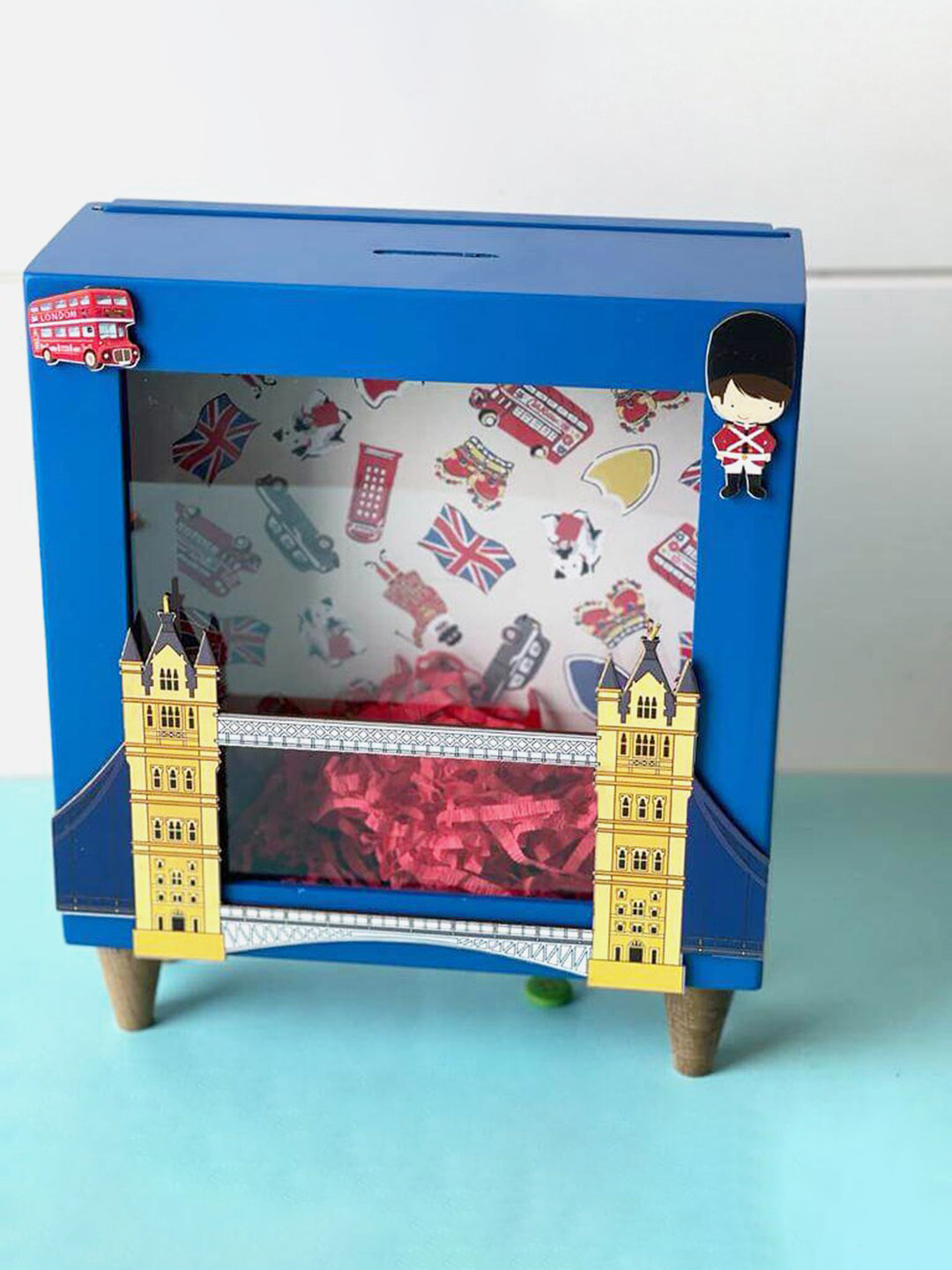 Little Surprise Box LLP Magnificient London Piggy Blue Wood Natural Living Room Small Showpiece - 3.1 Inches