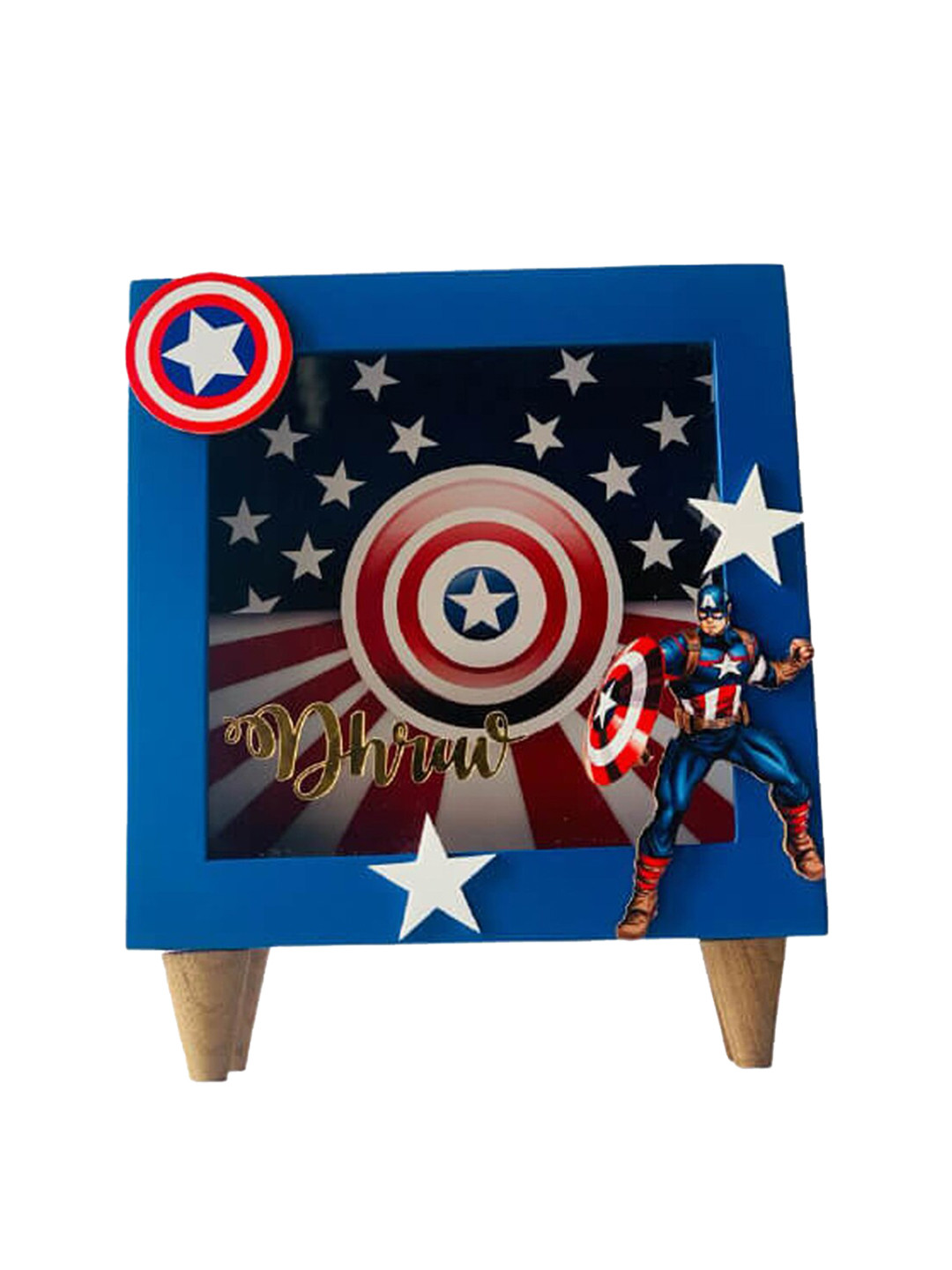 Little Surprise Box LLP The Captain Piggy Blue Wood Natural Living Room Small Showpiece - 8 Inches