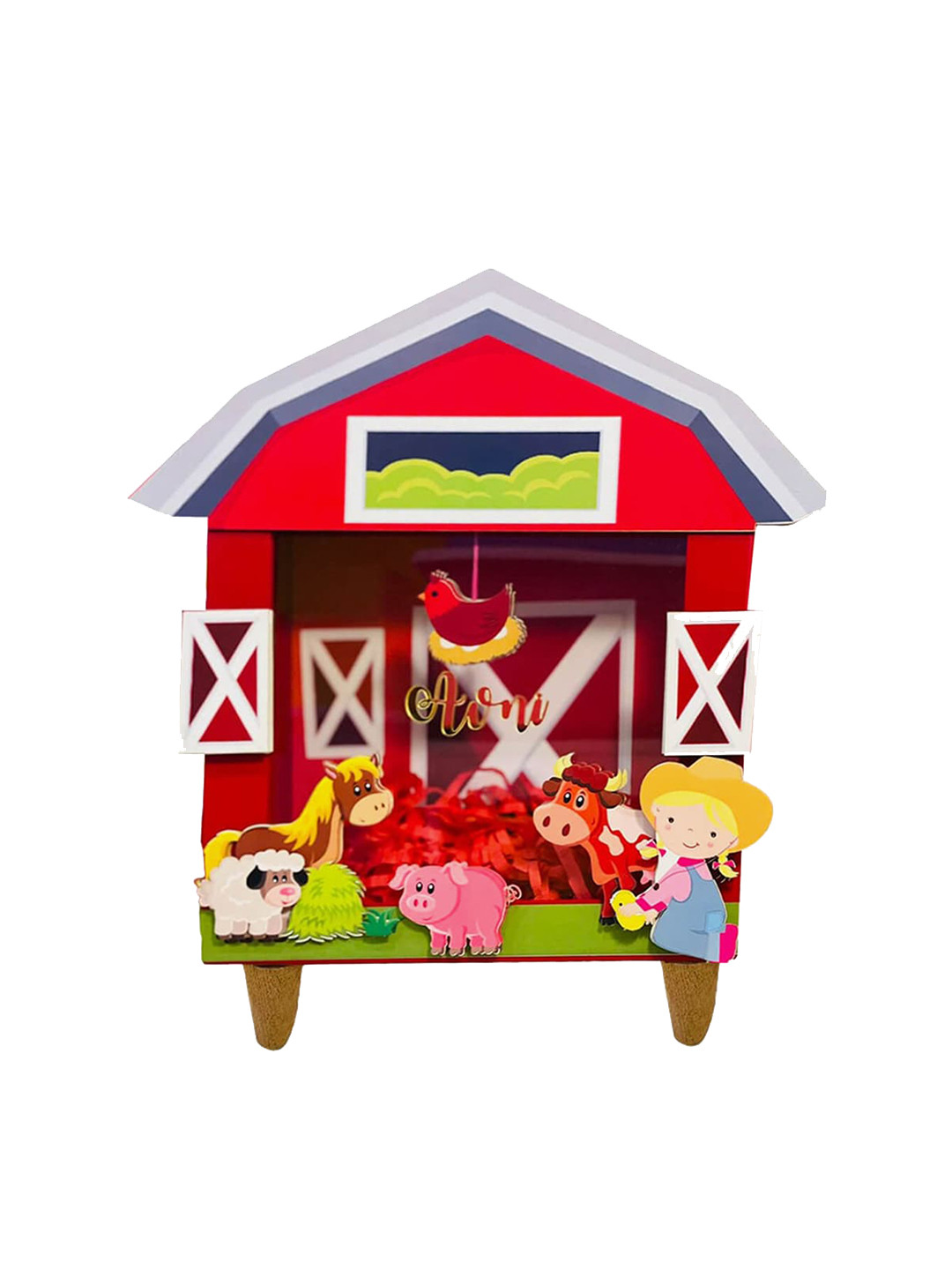 Little Surprise Box LLP Barnyard Piggy with Cowgirl Red Wood Natural Home Office Small Showpiece - 8 Inches