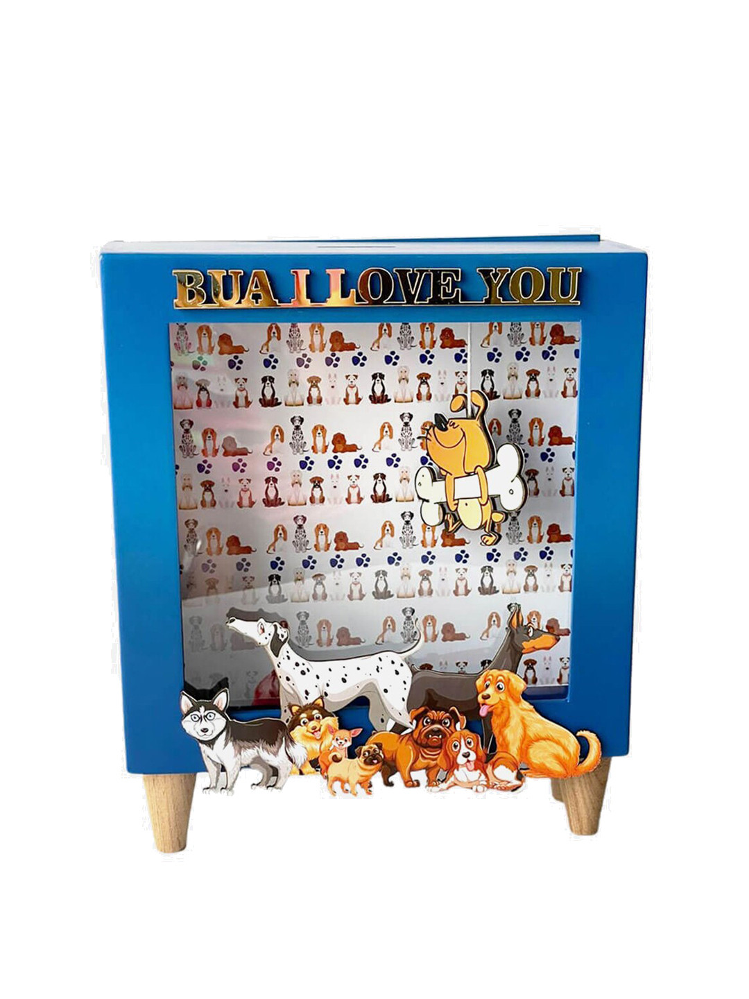 Little Surprise Box LLP Pet Squad Piggy Blue Wood Natural Living Room Small Showpiece - 8 Inches