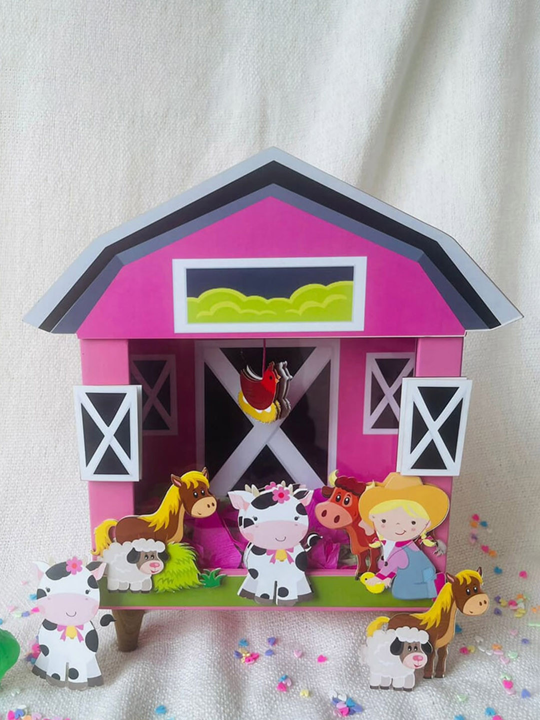 Little Surprise Box LLP Barnyard Piggy with Cowgirl Pink Wood Natural Living Room Small Showpiece - 3.1 Inches