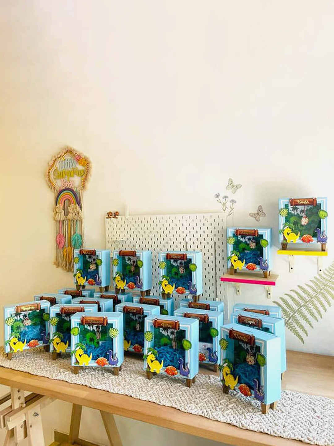 Little Surprise Box LLP Roarr Like a Dinosaurr Piggy Blue Wood Natural Kid Room Small Showpiece - 8 Inches