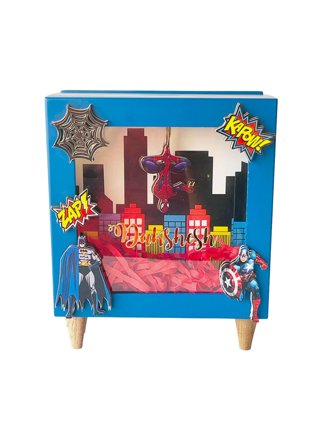 Little Surprise Box LLP Superpower Packed Piggy Blue Wood Matte Kid Room Small Showpiece - 3.1 Inches