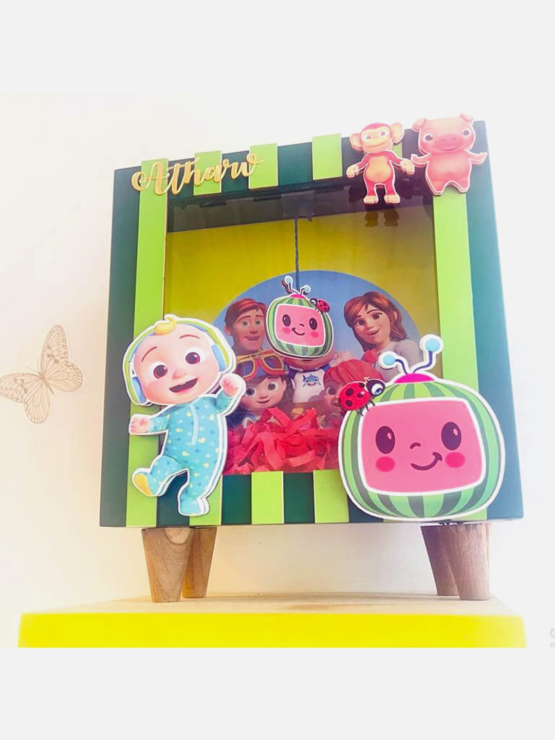 Little Surprise Box LLP Cocomelon Magic Piggy Green Wood Glossy Kid Room Small Showpiece -