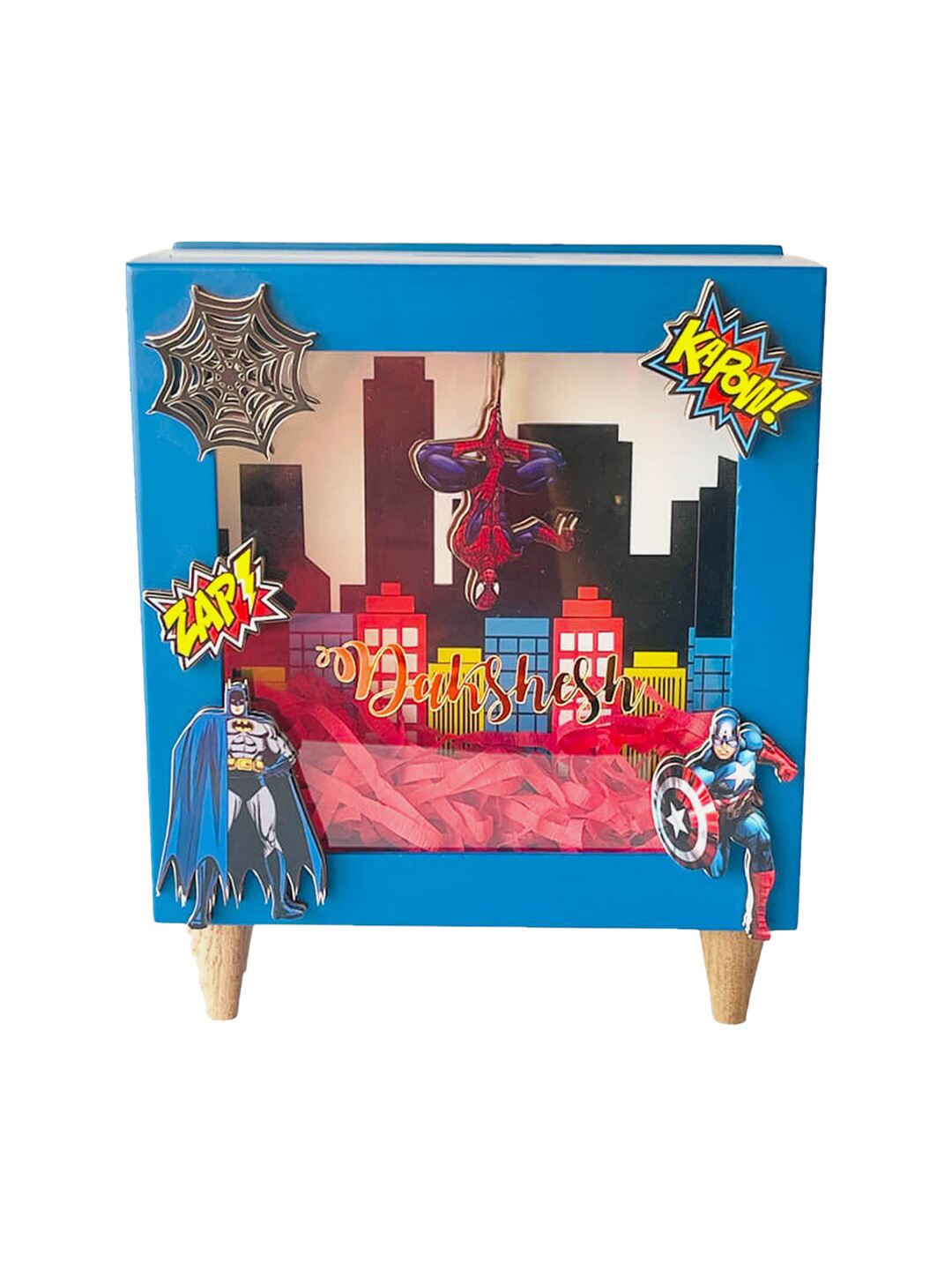 Little Surprise Box LLP Tractor Piggy Bank Blue Wood Natural Kid Room Small Showpiece - 8 Inches