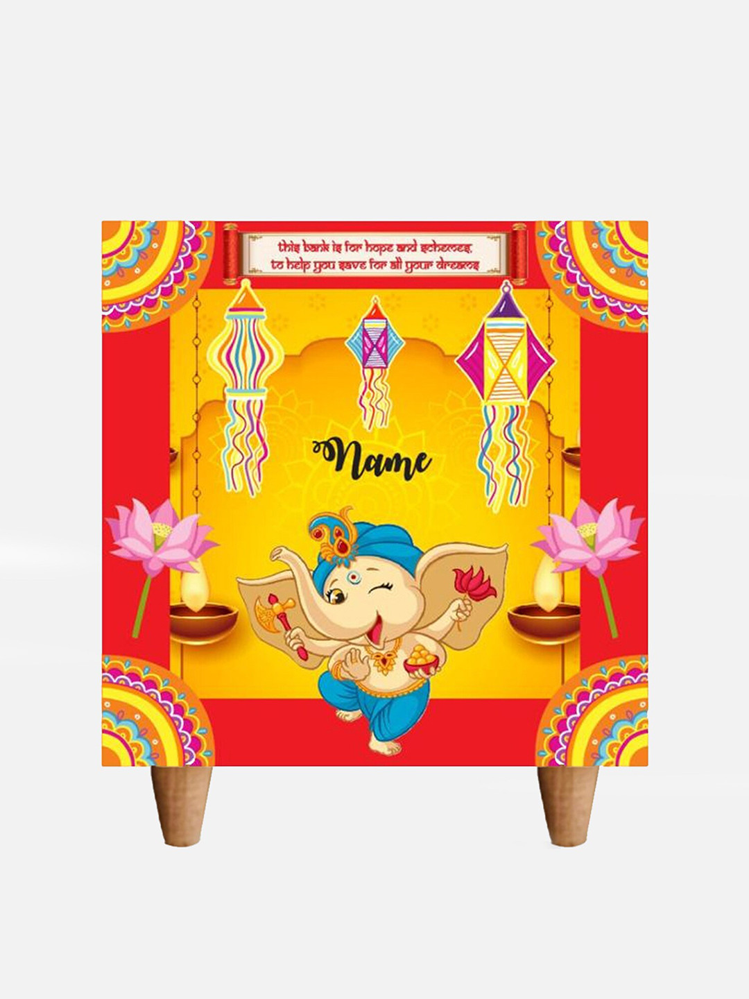 Little Surprise Box LLP Laadla Ghar Ka Ganesh Piggy Bank Yellow Wood Natural Living Room Set of 2 Small Showpieces - 3.1 Inches