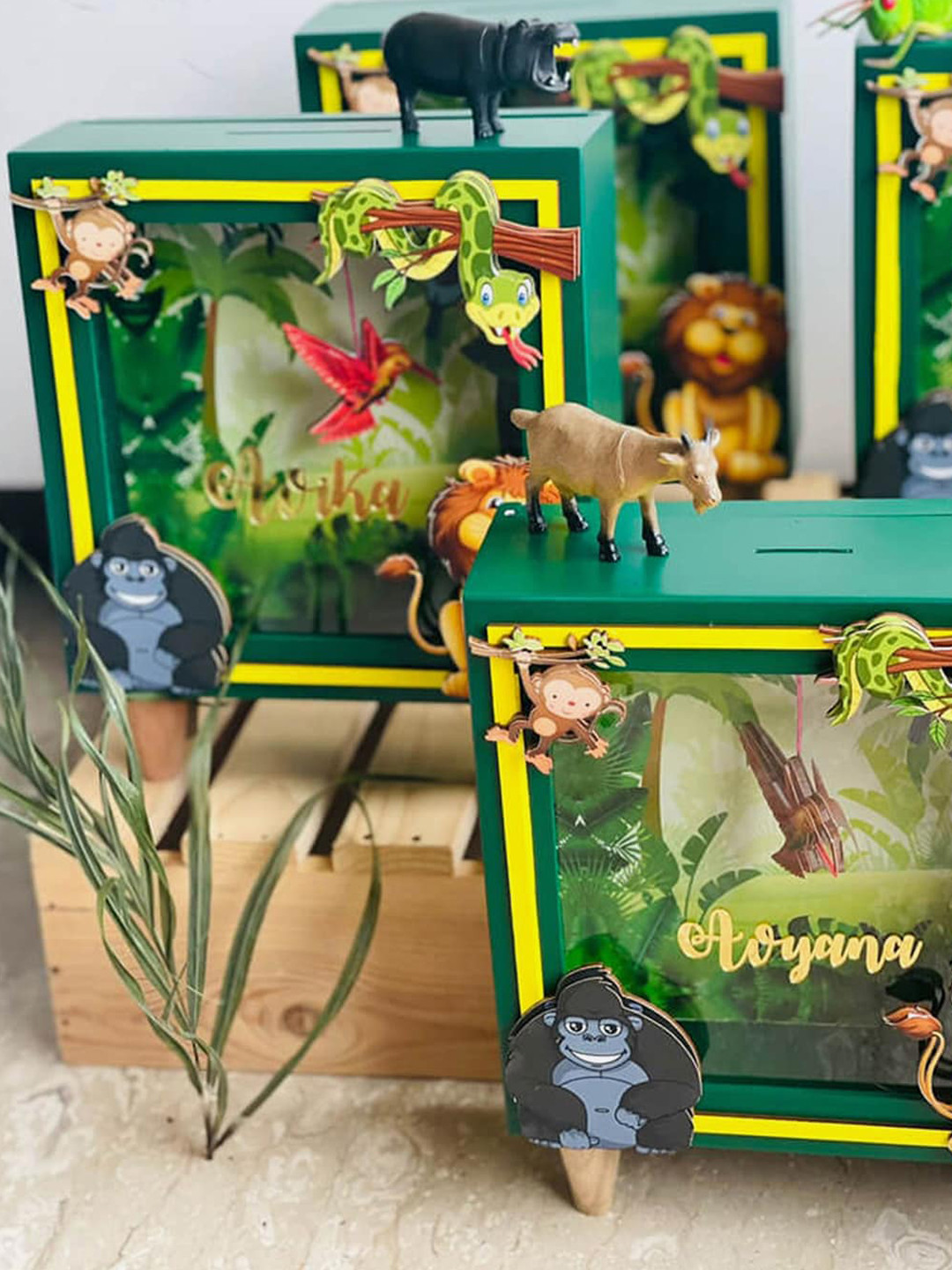 Little Surprise Box LLP Jungle Safari Piggy Green Wood Natural Living Room Small Showpiece - 8.3 Inches