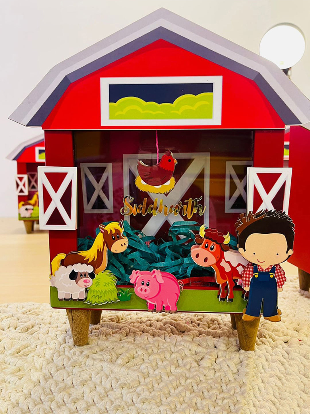 Little Surprise Box LLP Barnyard Piggy with Cowboy Red Wood Natural Living Room Small Showpiece - 8 Inches