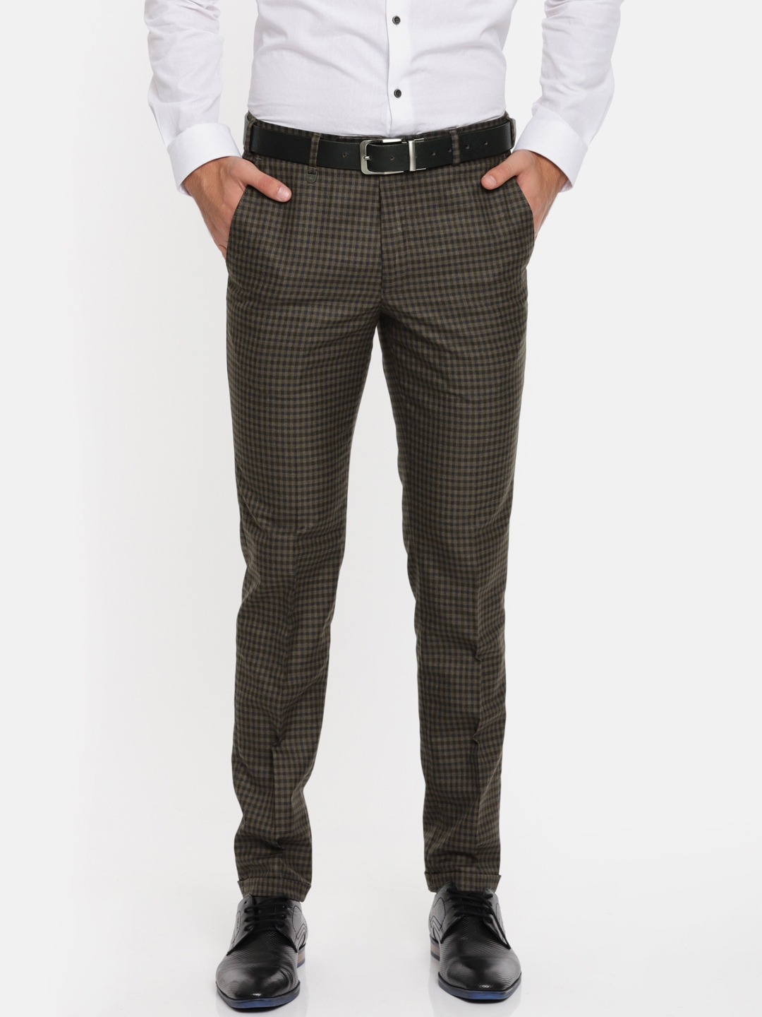 mens checked tapered trousers