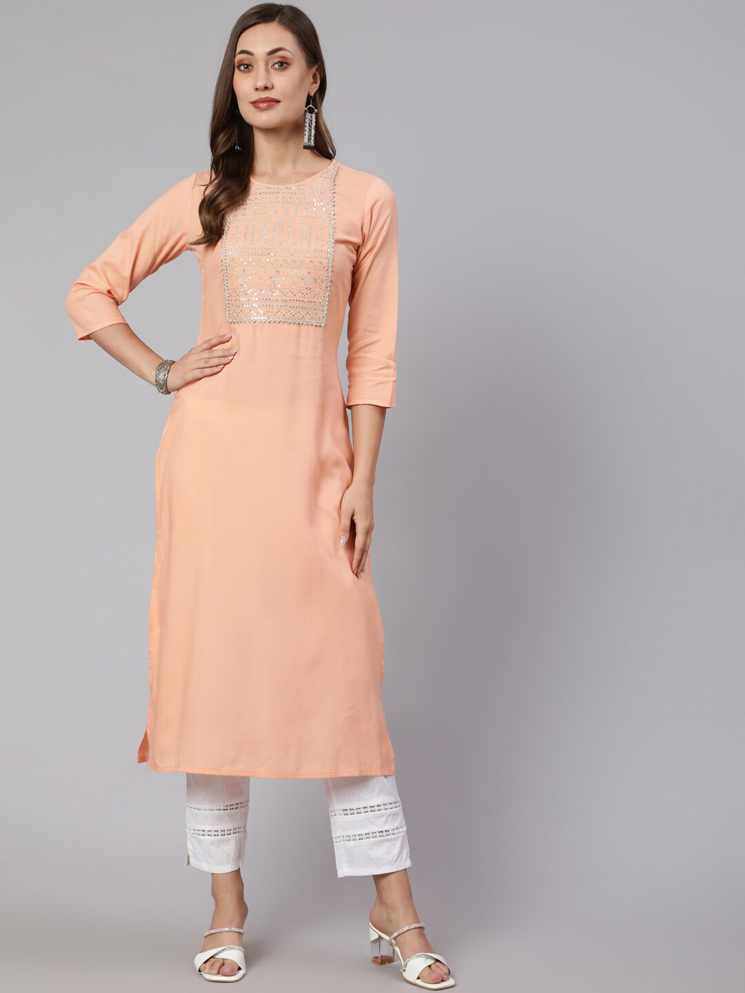 Nayo Embroidered Yoke Straight Solid Kurta