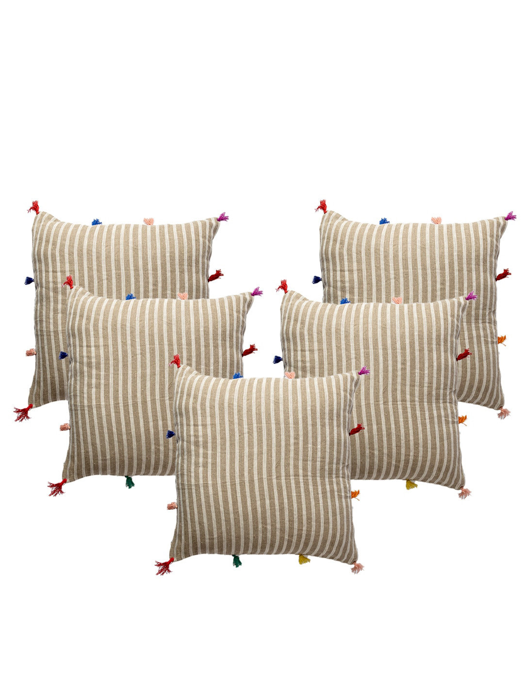 Contrast Living Striped Linen Breathable 5 Pcs Rectangle Cushion Covers - 13.8 x 12.6 In