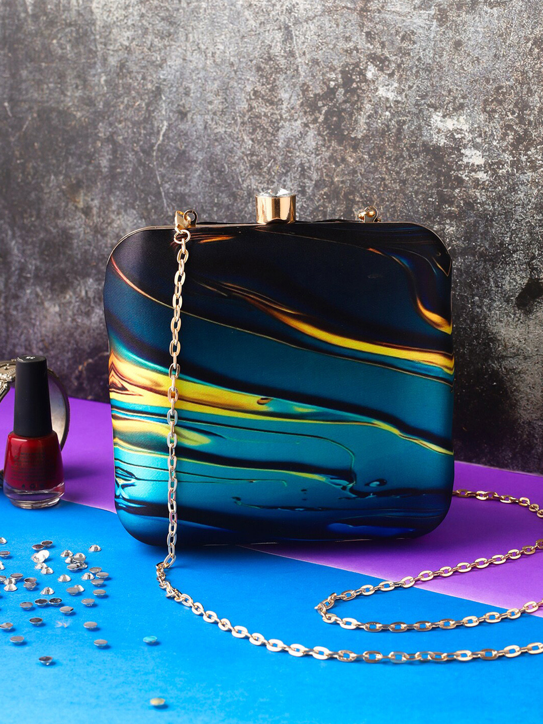 Swisni Abstract Printed Box Clutch