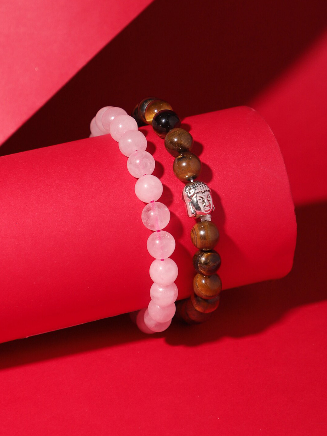 TAG 7 Set of 2 Natural Stone Tigers Eye Hand Painted Bracelet