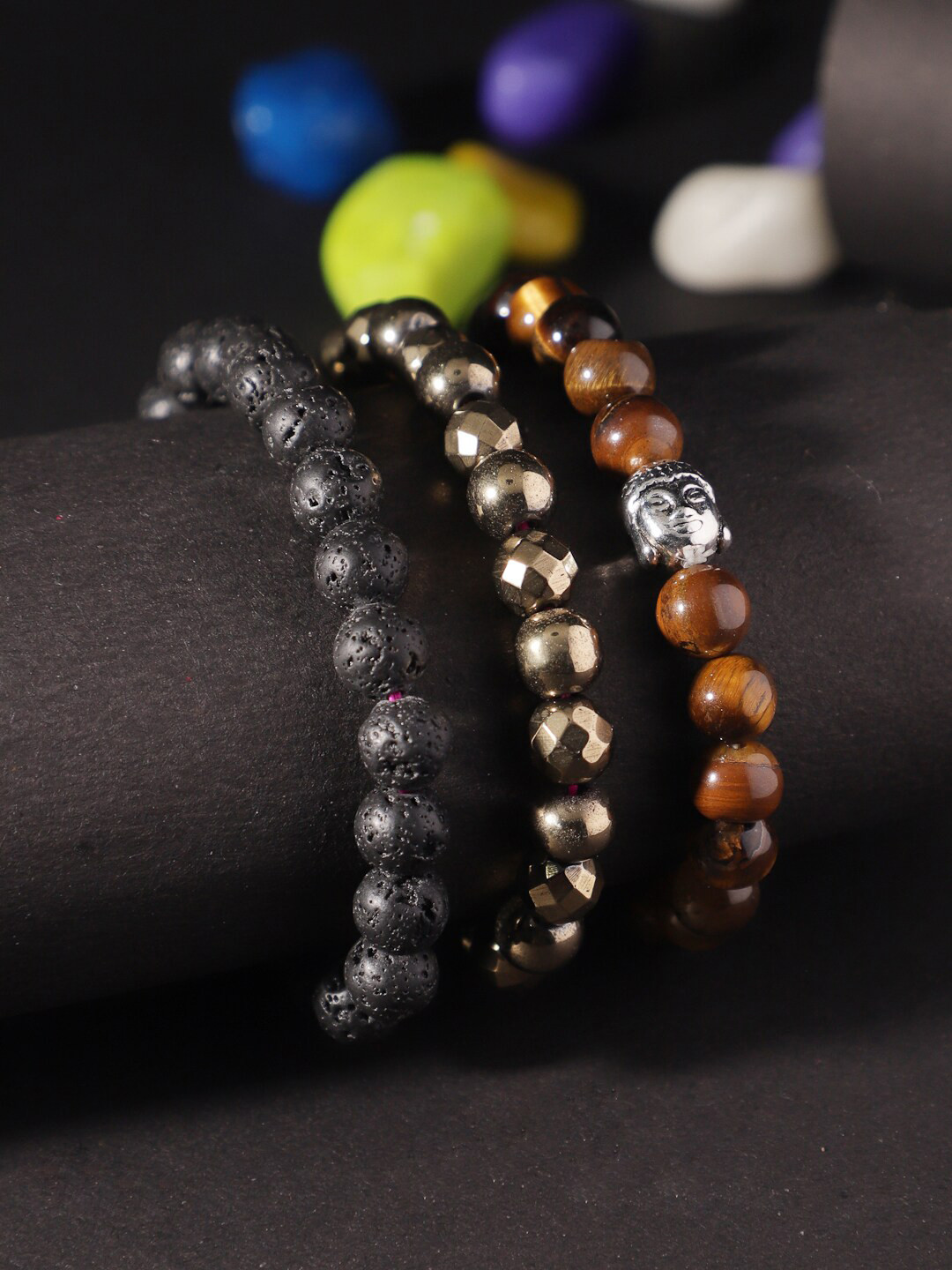 TAG 7 Set of 3 Natural Stone Tigers Eye Tribal Bracelet