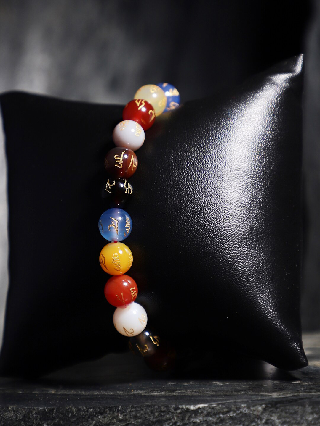 TAG 7 Natural Stone Om Mani Elasticated Slip-On Bracelet