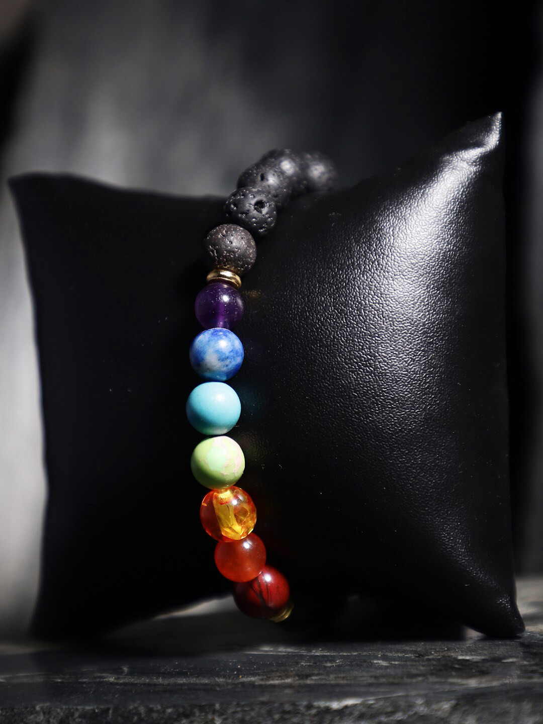 TAG 7 Natural Stone Lawa Seven Chakra Elasticated Slip-On Bracelet