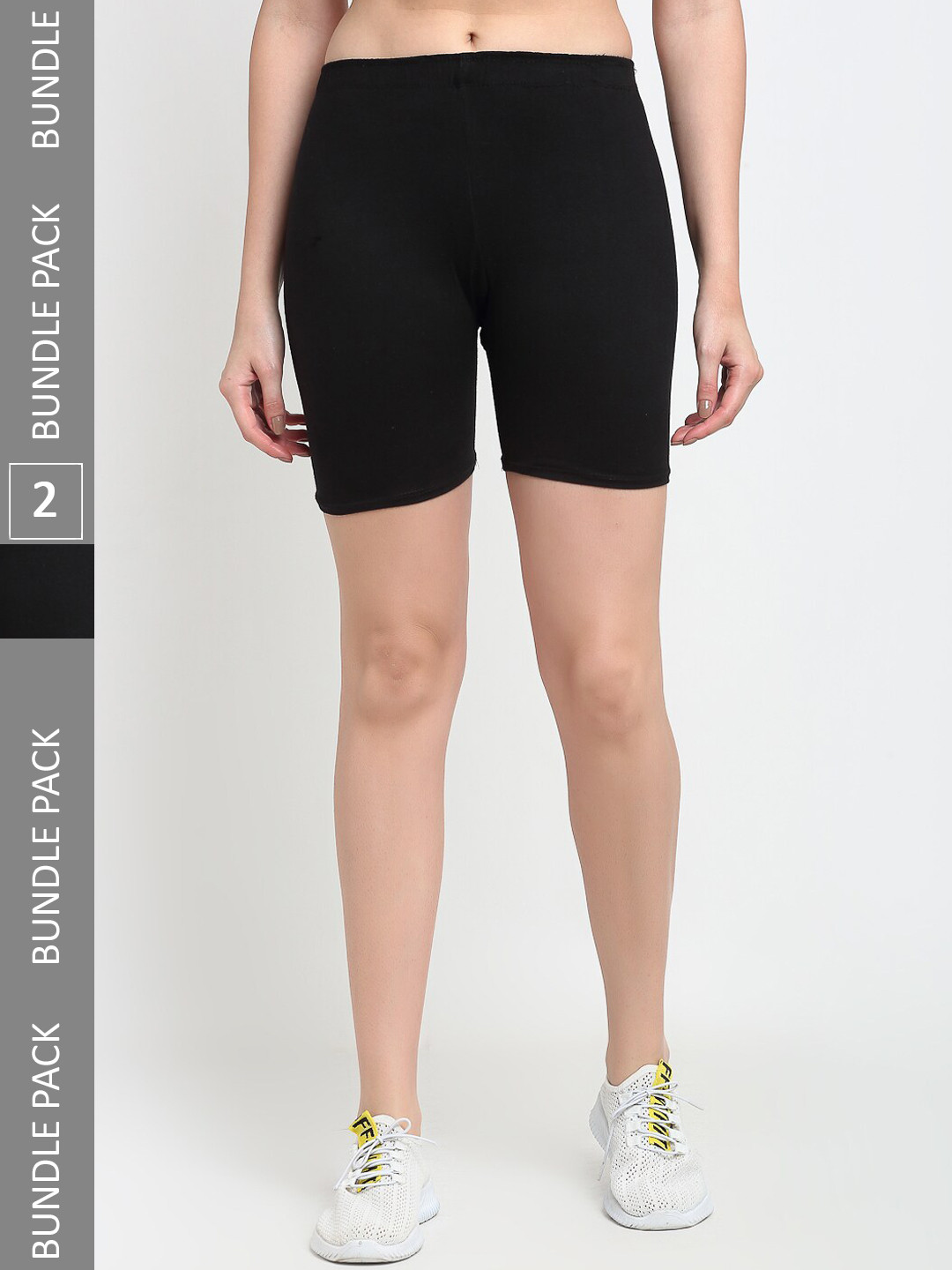 Jinfo Pack Of 2 Mid-Rise Above Knee Cycling Sports Shorts