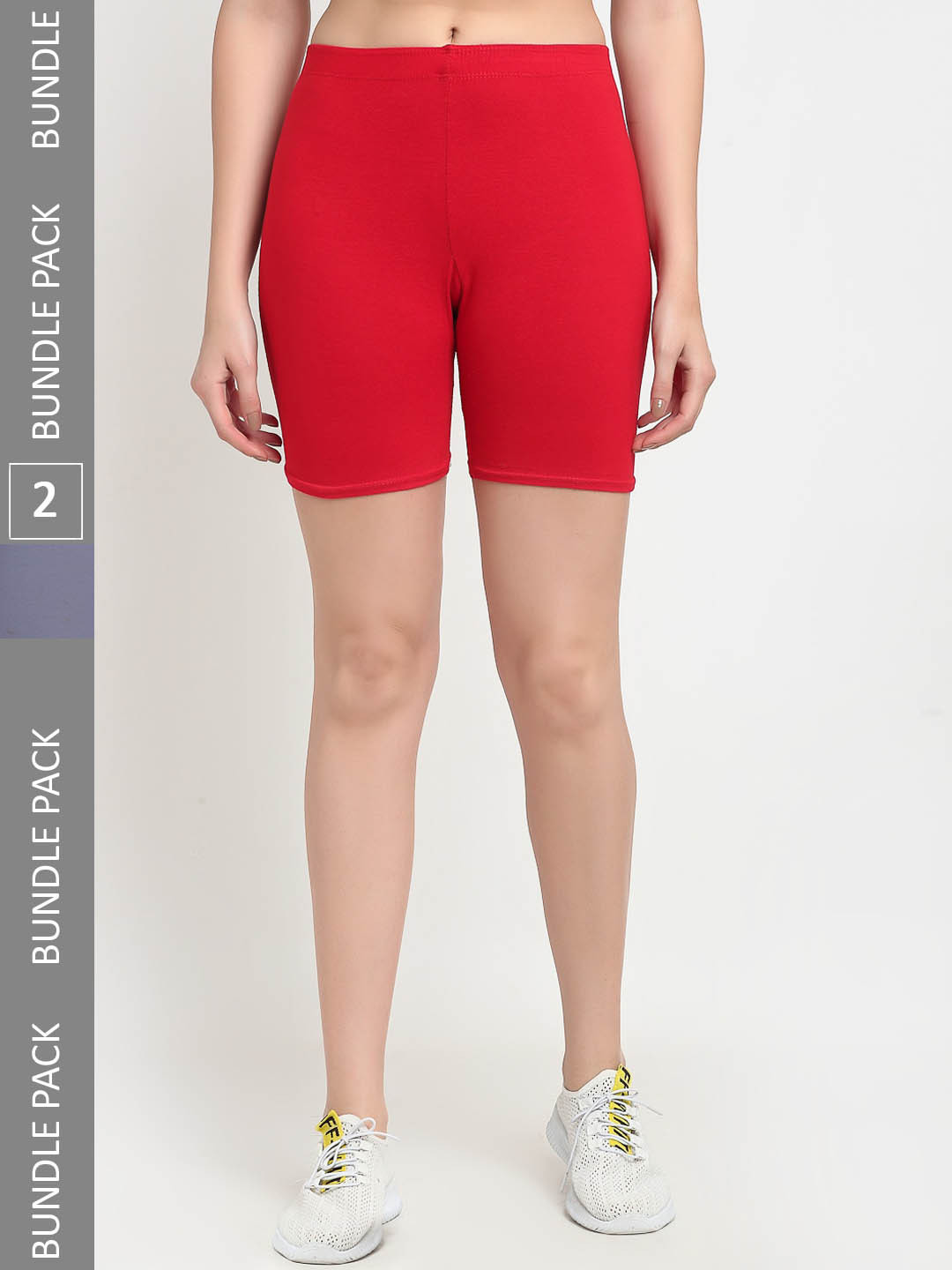 Jinfo Pack Of 2 Mid-Rise Above Knee Cycling Sports Shorts