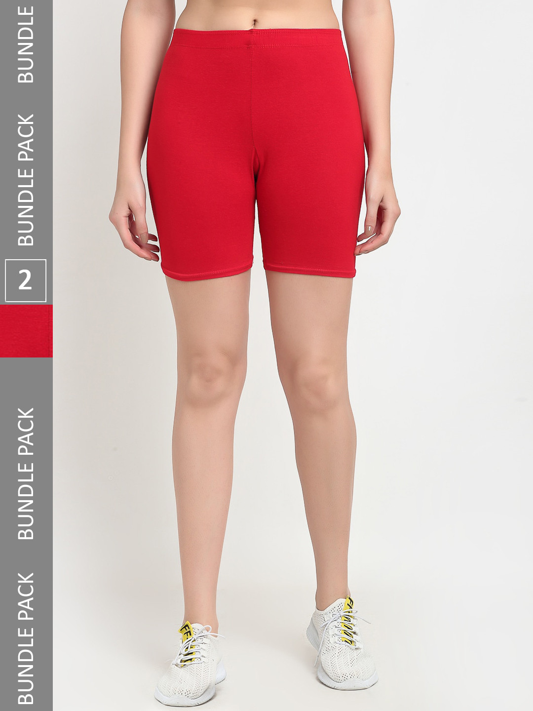 Jinfo  Women Pack Of 2 Mid-Rise Super Commed Lycra Cycling Sports Shorts