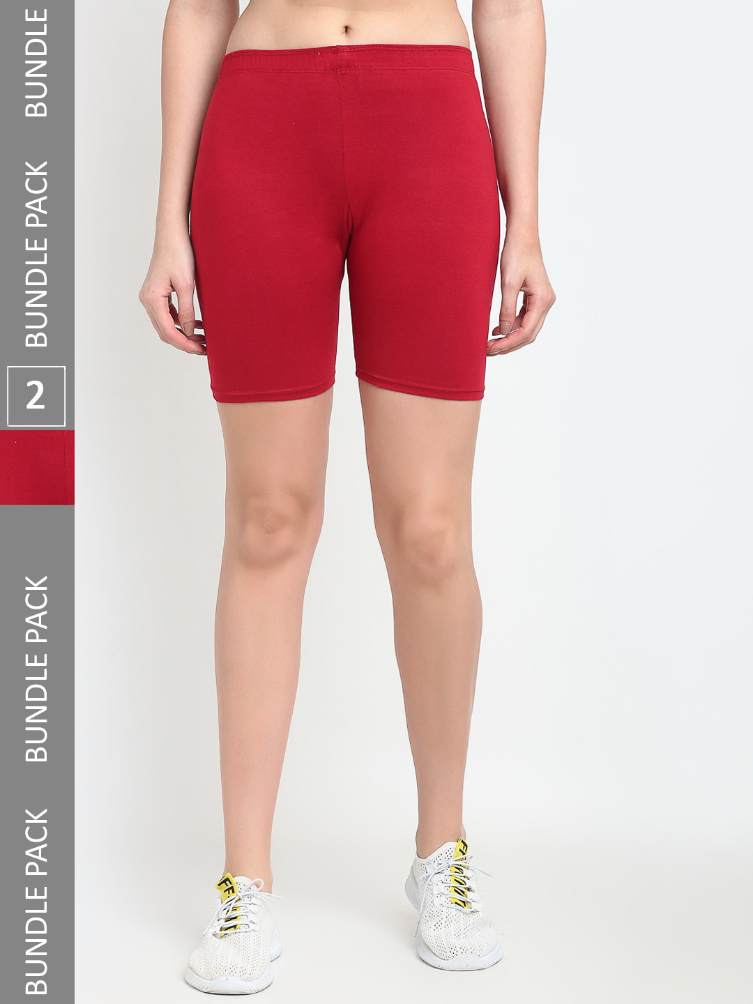 Jinfo Pack Of 2 Mid-Rise Above Knee Cycling Sports Shorts