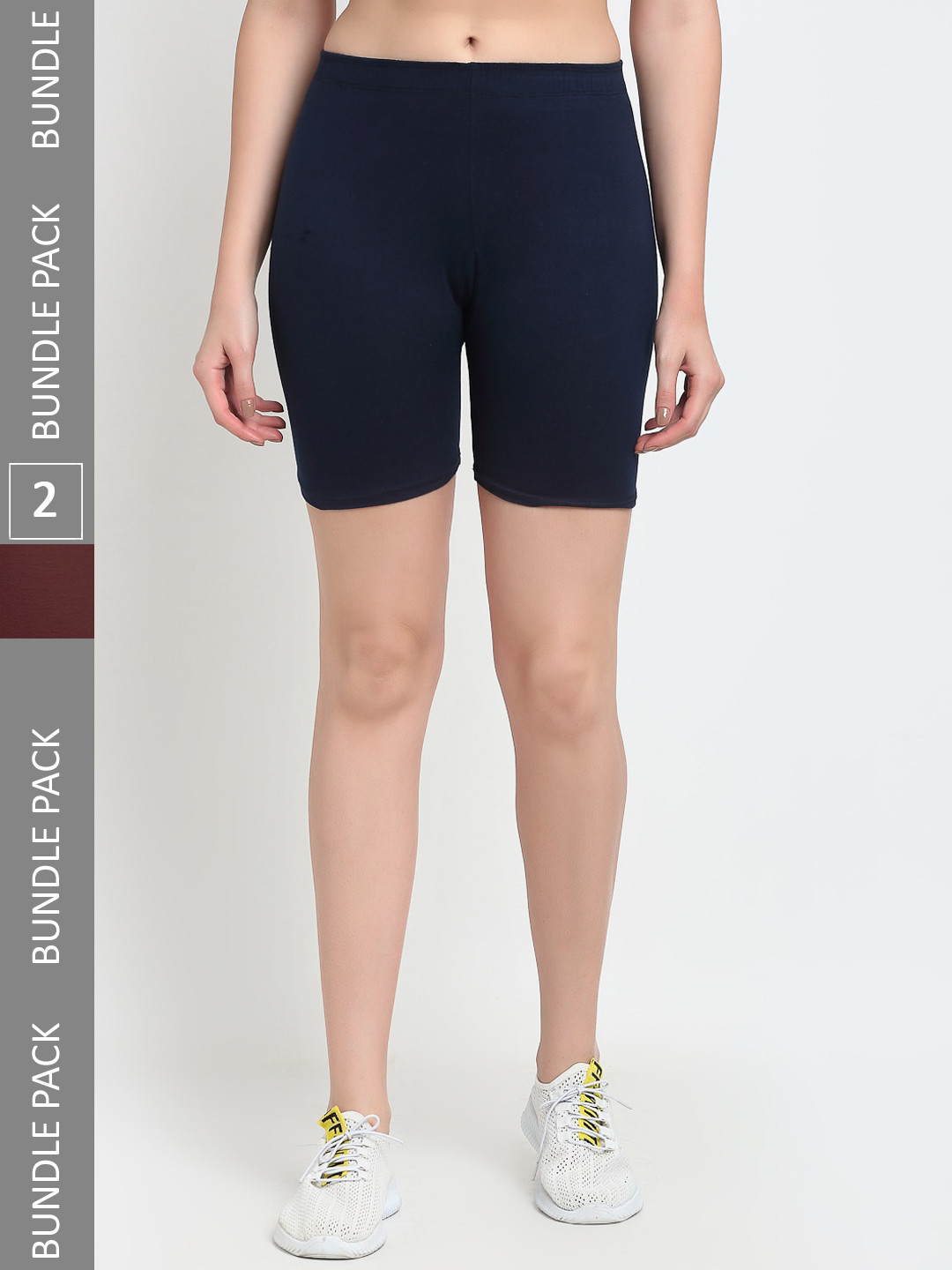 Jinfo Pack Of 2 Mid-Rise Above Knee Cycling Sports Shorts