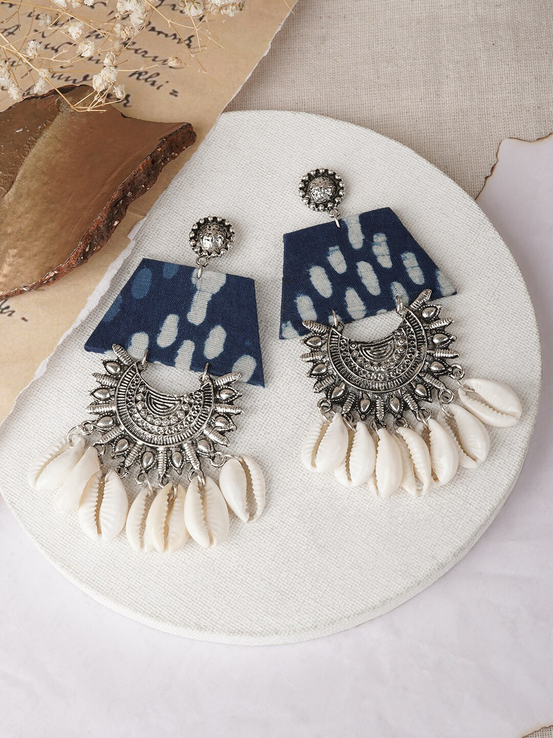 TEEJH Zarina Silver-Plated Oxidised Contemporary Drop Earrings