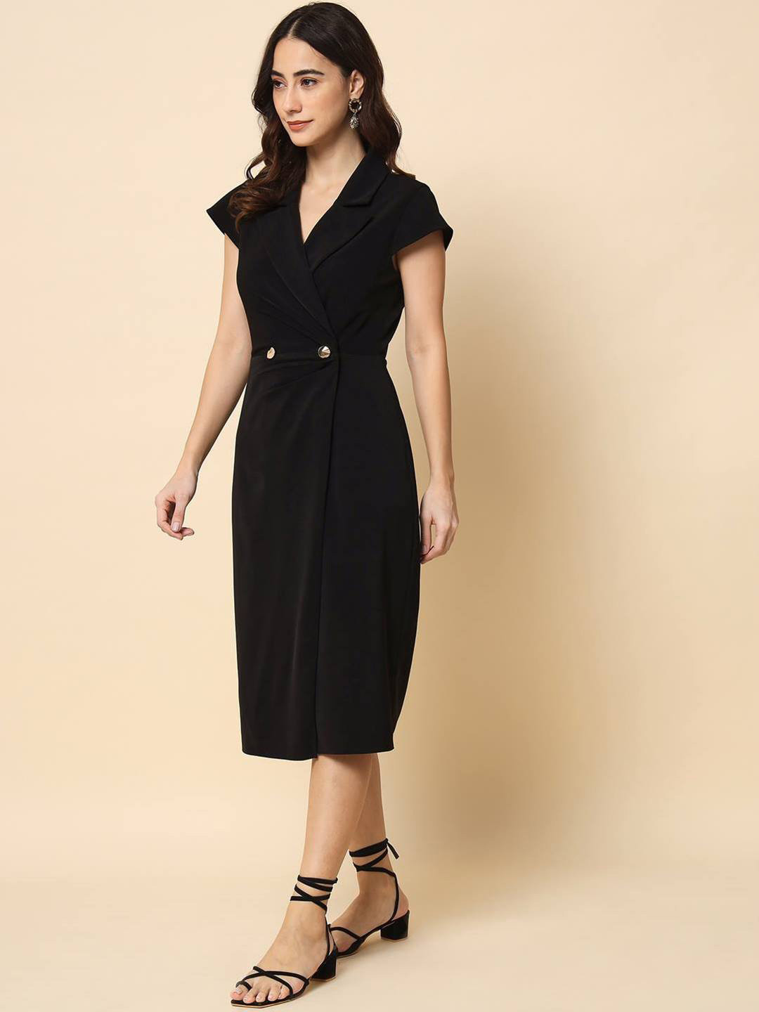 Beatnik Notch Lapel Midi Dress
