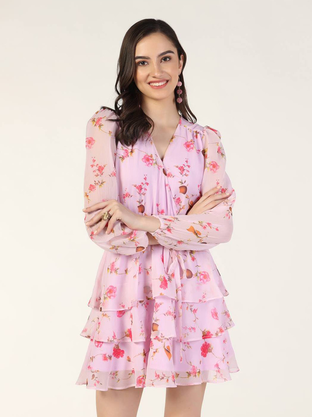 Beatnik Floral Printed Fit & Flare Layered Dress