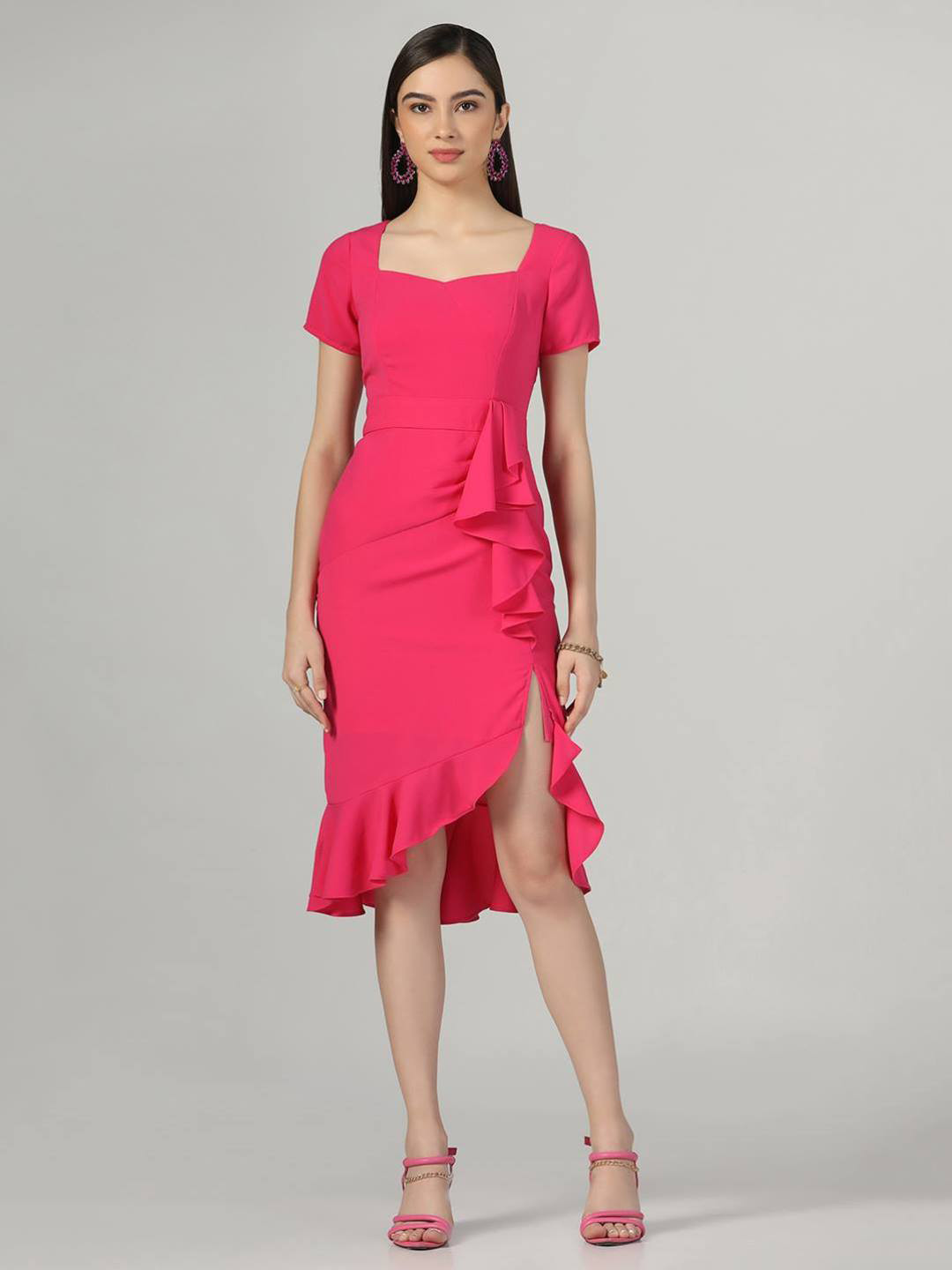 Beatnik Fuchsia Sheath Midi Dress